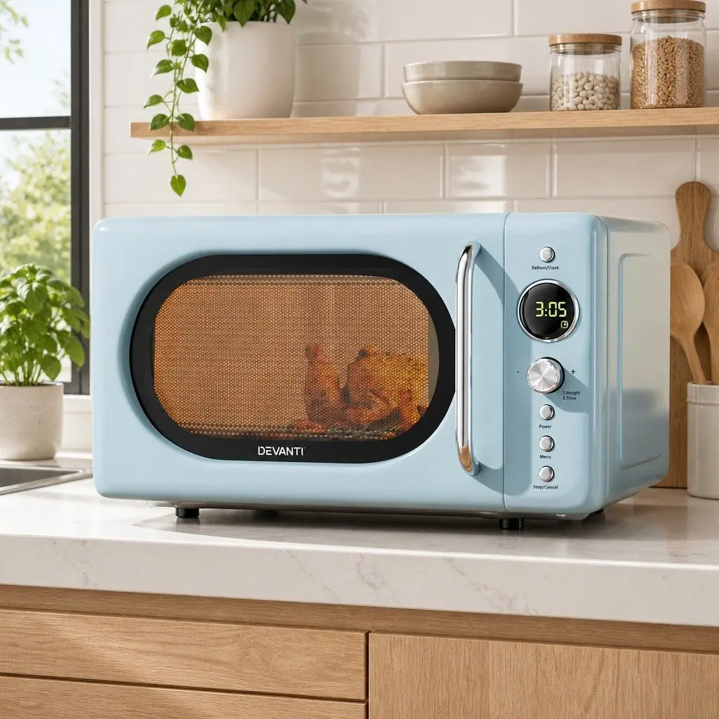 Microwave Oven 20L Digital Control Blue 8 Auto Cook Menus Defrost Timer Kitchen