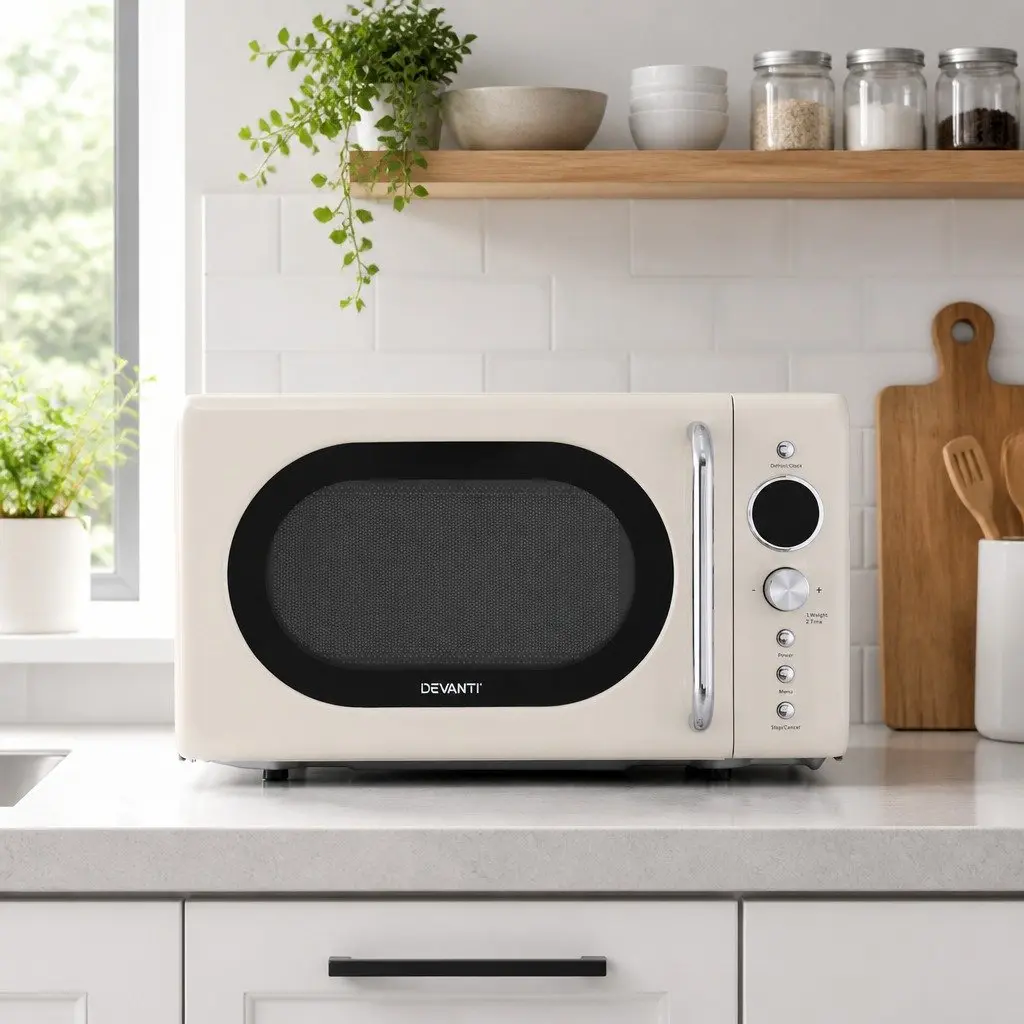 Microwave Oven 20L Digital Timer Defrost 700W Cream