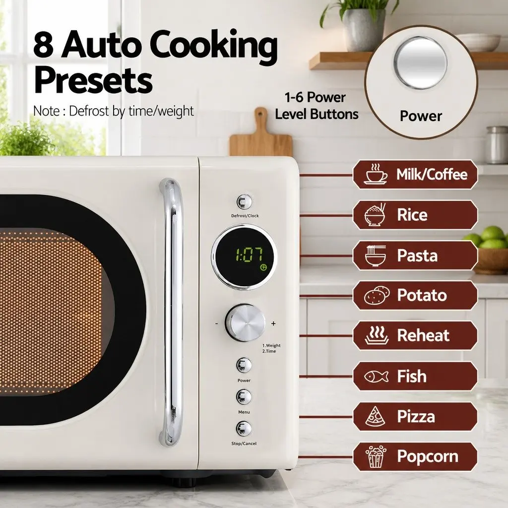 Microwave Oven 20L Digital Timer Defrost 700W Cream