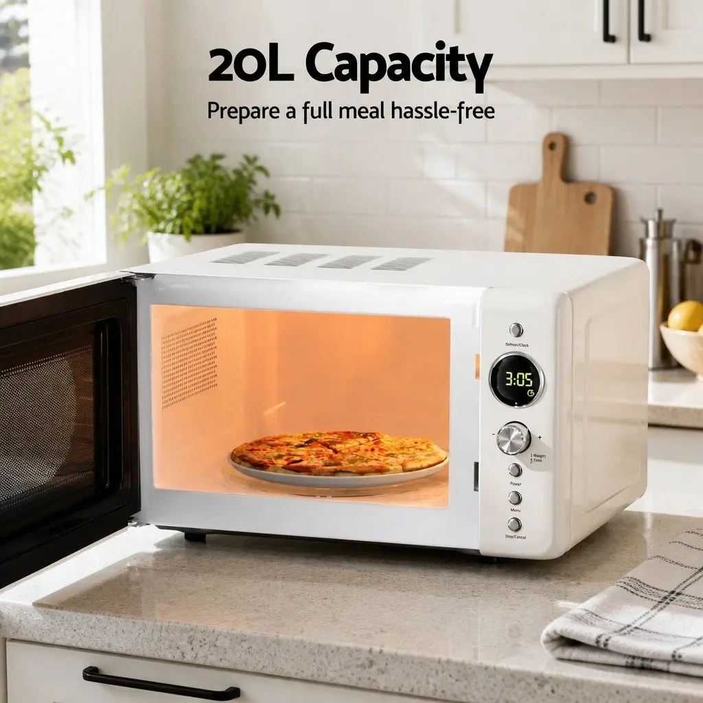 Microwave Oven 20L Digital Timer Defrost 700W Cream