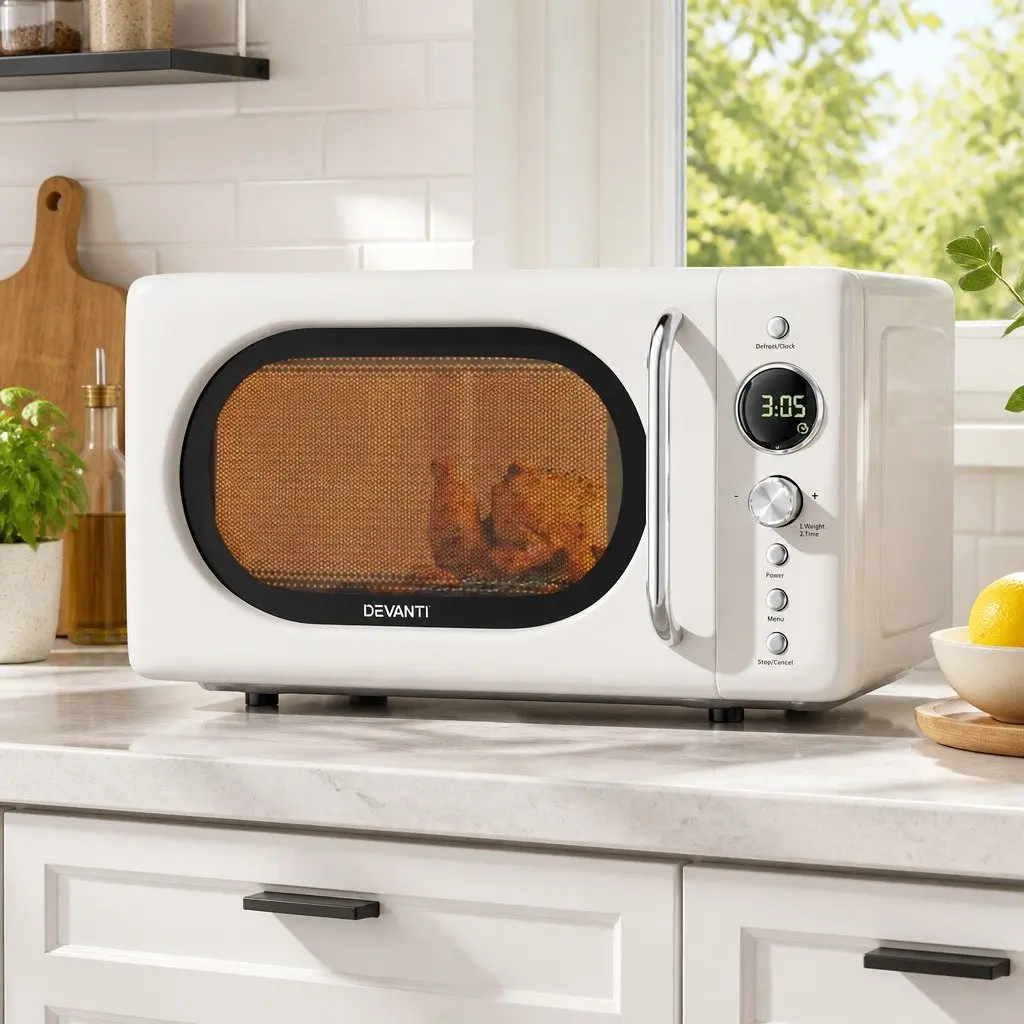 Microwave Oven 20L Digital Timer Defrost 700W Cream