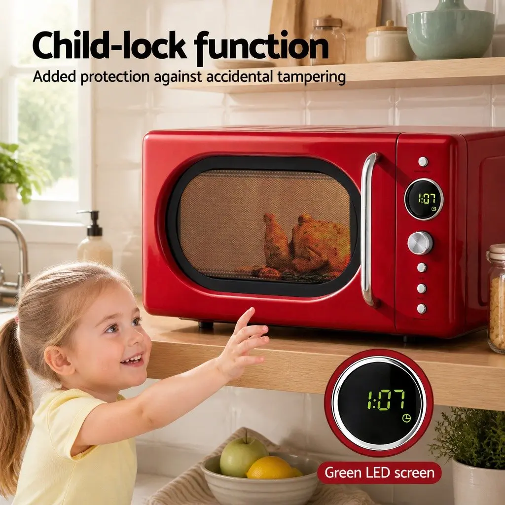 Microwave Oven 20L Digital Control Red 700W 8 Auto Cook Menus 6 Power Levels
