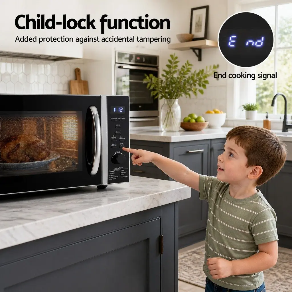 30L Black Digital Microwave Oven 4-in-1 Air Fryer Grill Convection Cooker with LED Display