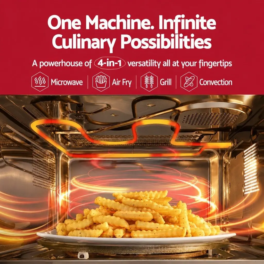 30L Black Digital Microwave Oven 4-in-1 Air Fryer Grill Convection Cooker with LED Display