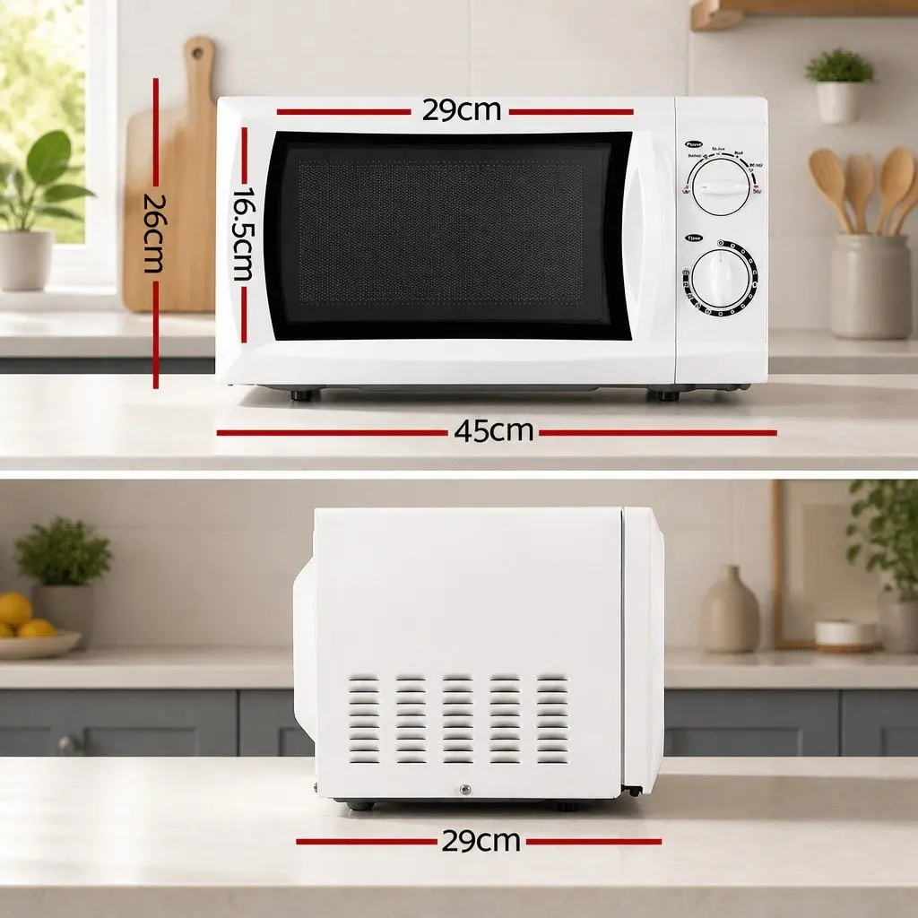 Countertop Microwave Oven 20L 700W White Compact Kitchen Appliance with Glass Turntable