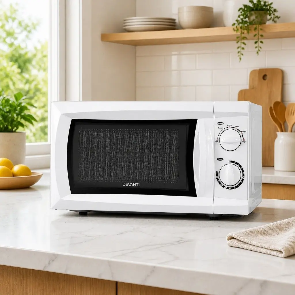 Countertop Microwave Oven 20L 700W White Compact Kitchen Appliance with Glass Turntable