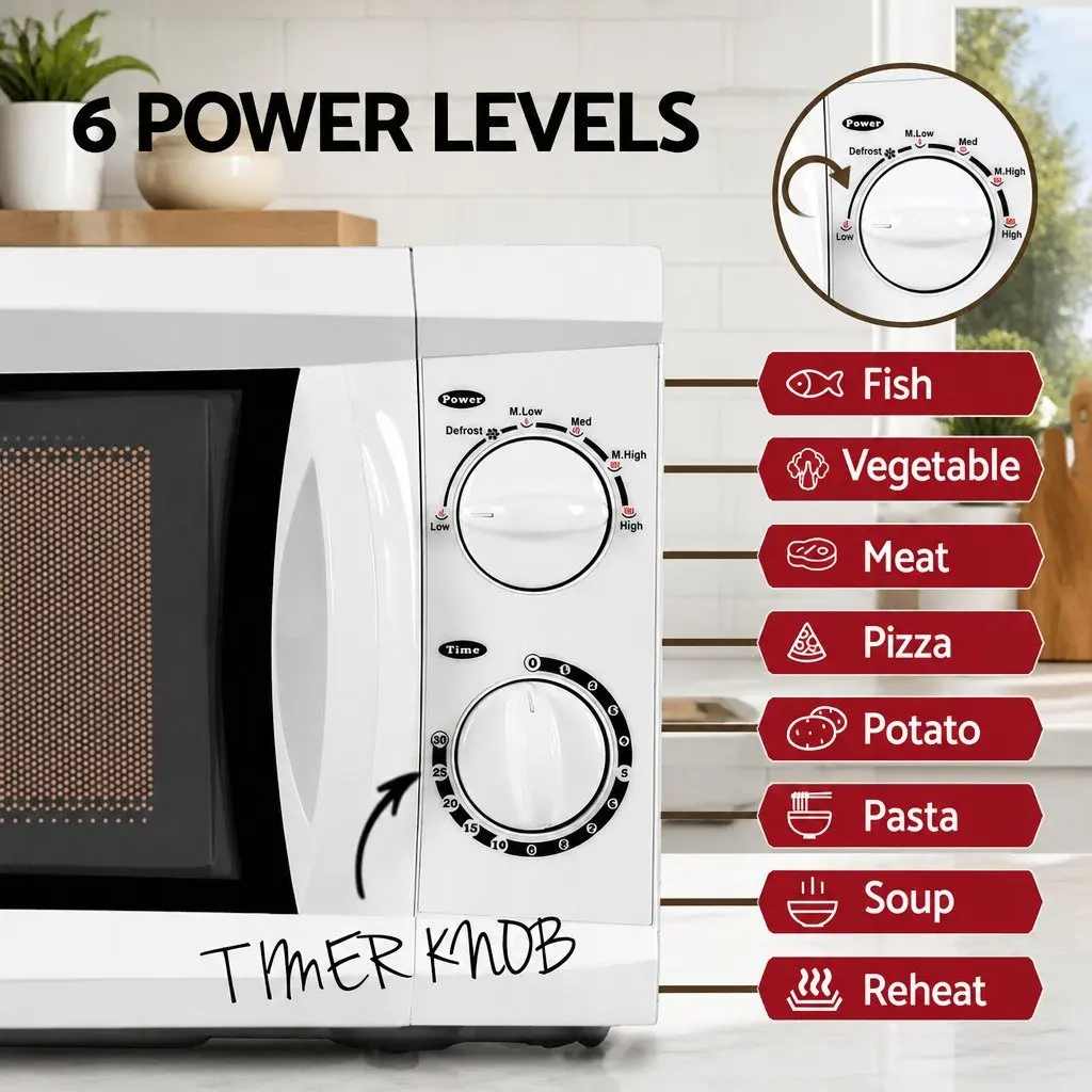 Countertop Microwave Oven 20L 700W White Compact Kitchen Appliance with Glass Turntable