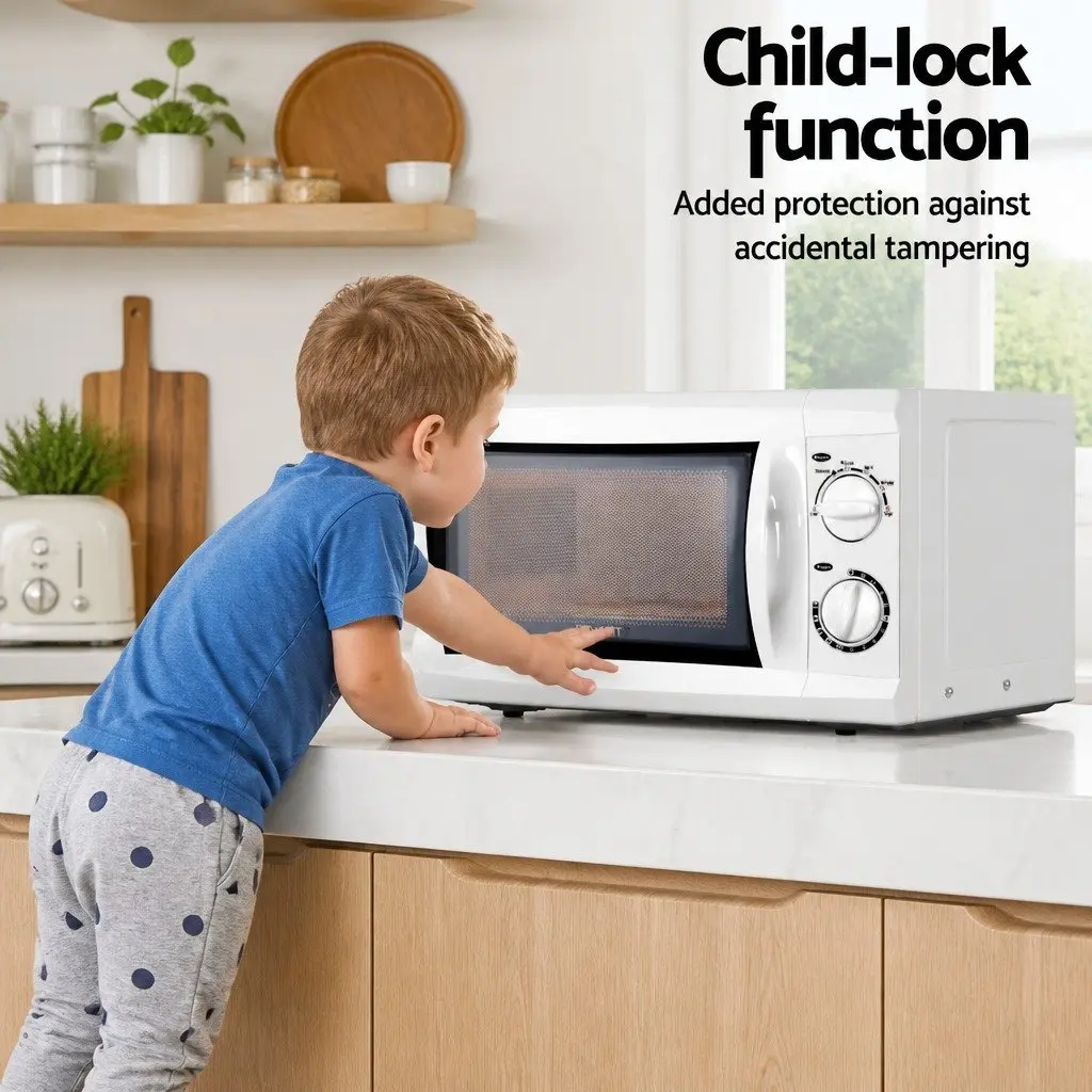 Countertop Microwave Oven 20L 700W White Compact Kitchen Appliance with Glass Turntable