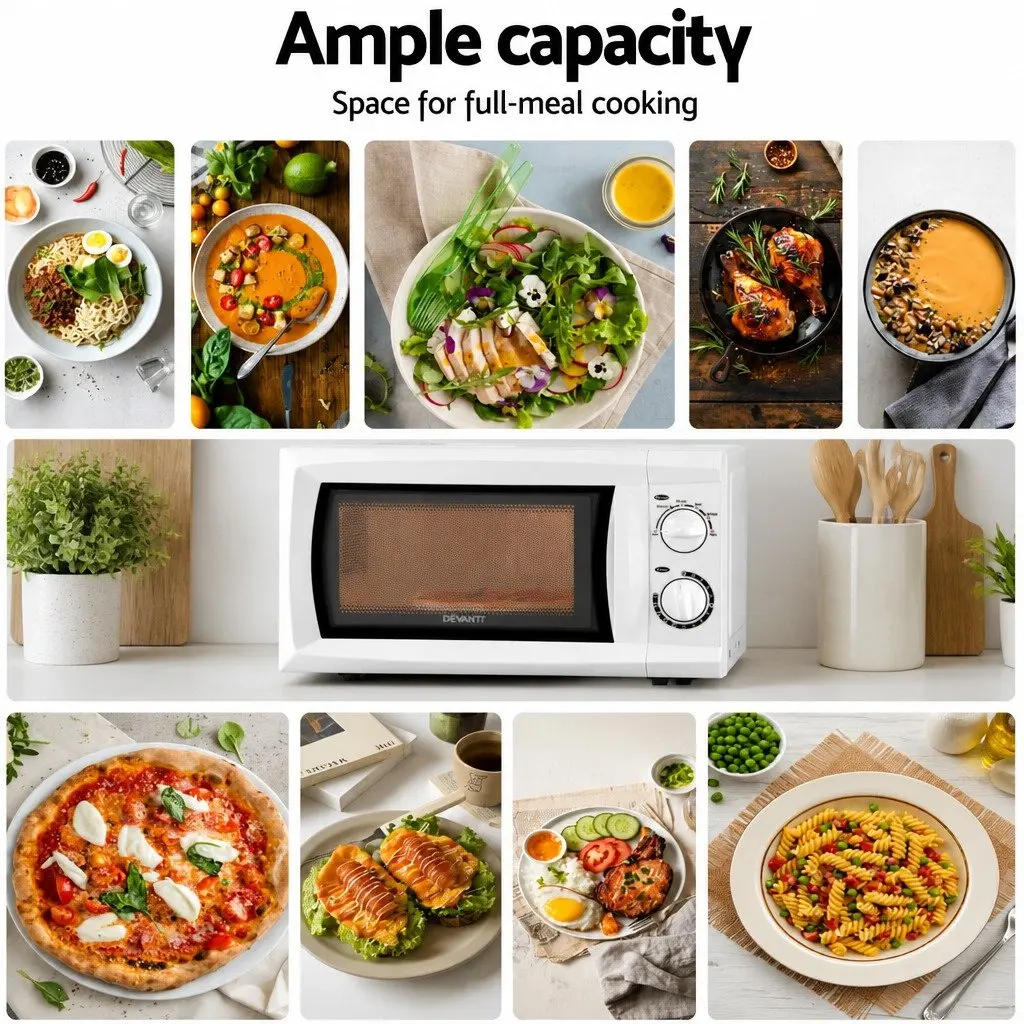 Countertop Microwave Oven 20L 700W White Compact Kitchen Appliance with Glass Turntable