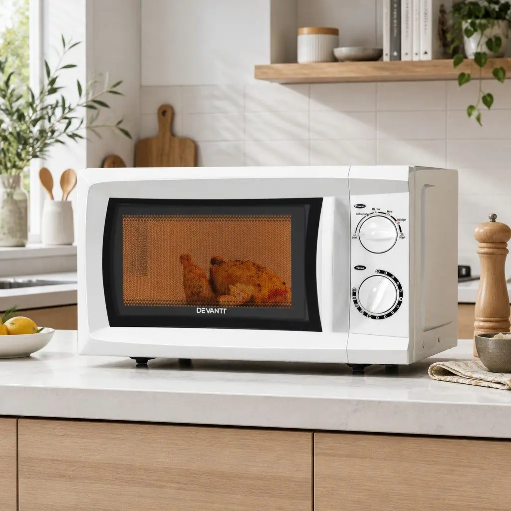 Countertop Microwave Oven 20L 700W White Compact Kitchen Appliance with Glass Turntable