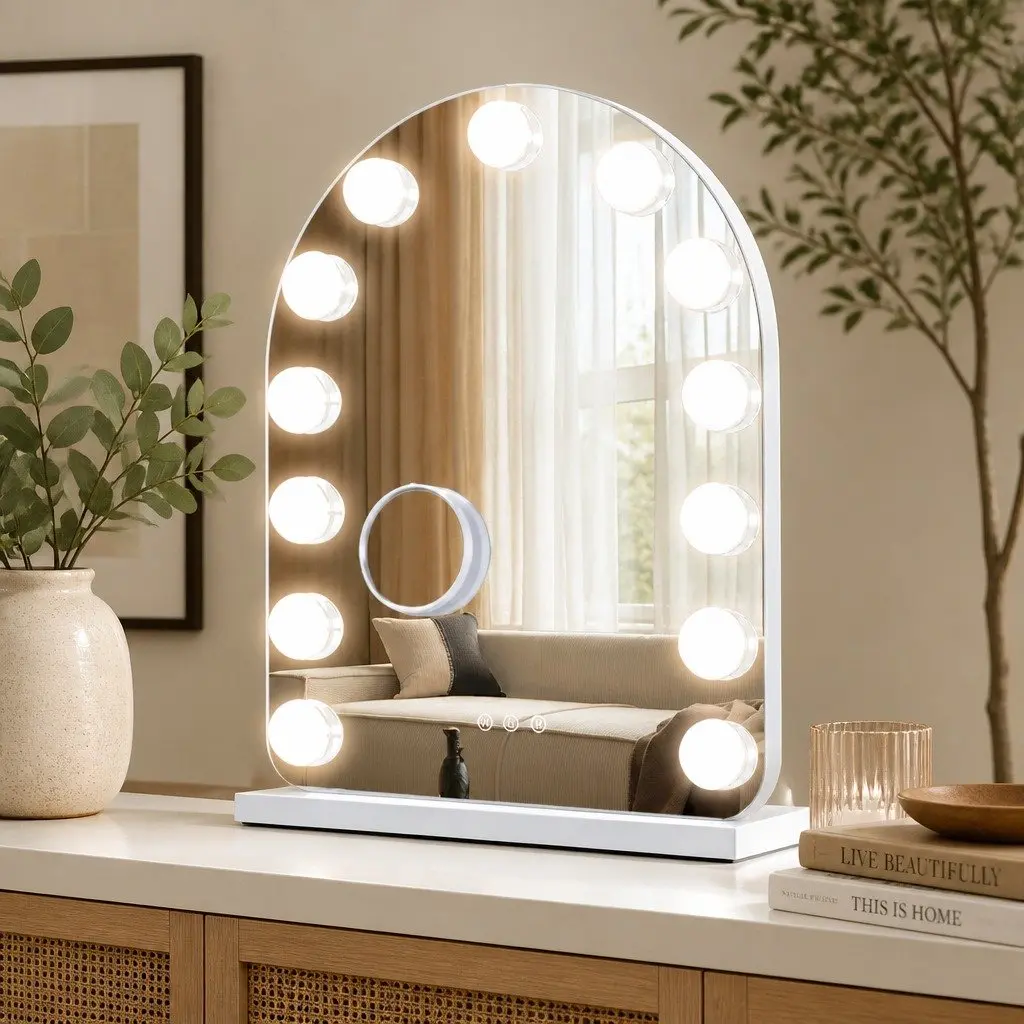 Arched Makeup Mirror LED Light Touch Control Dimmable Brightness 40cm x 50cm White