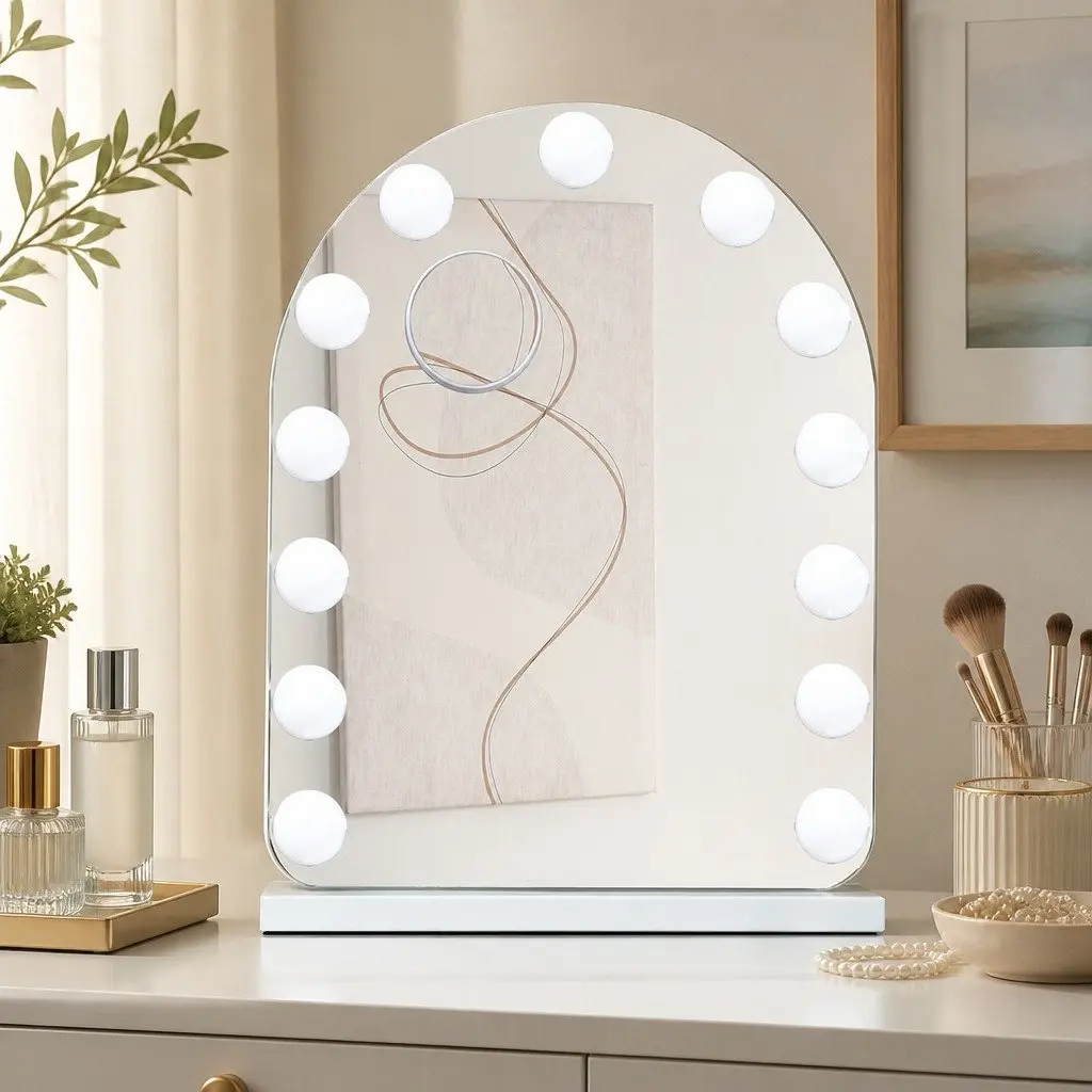 Arched Makeup Mirror LED Light Touch Control Dimmable Brightness 40cm x 50cm White