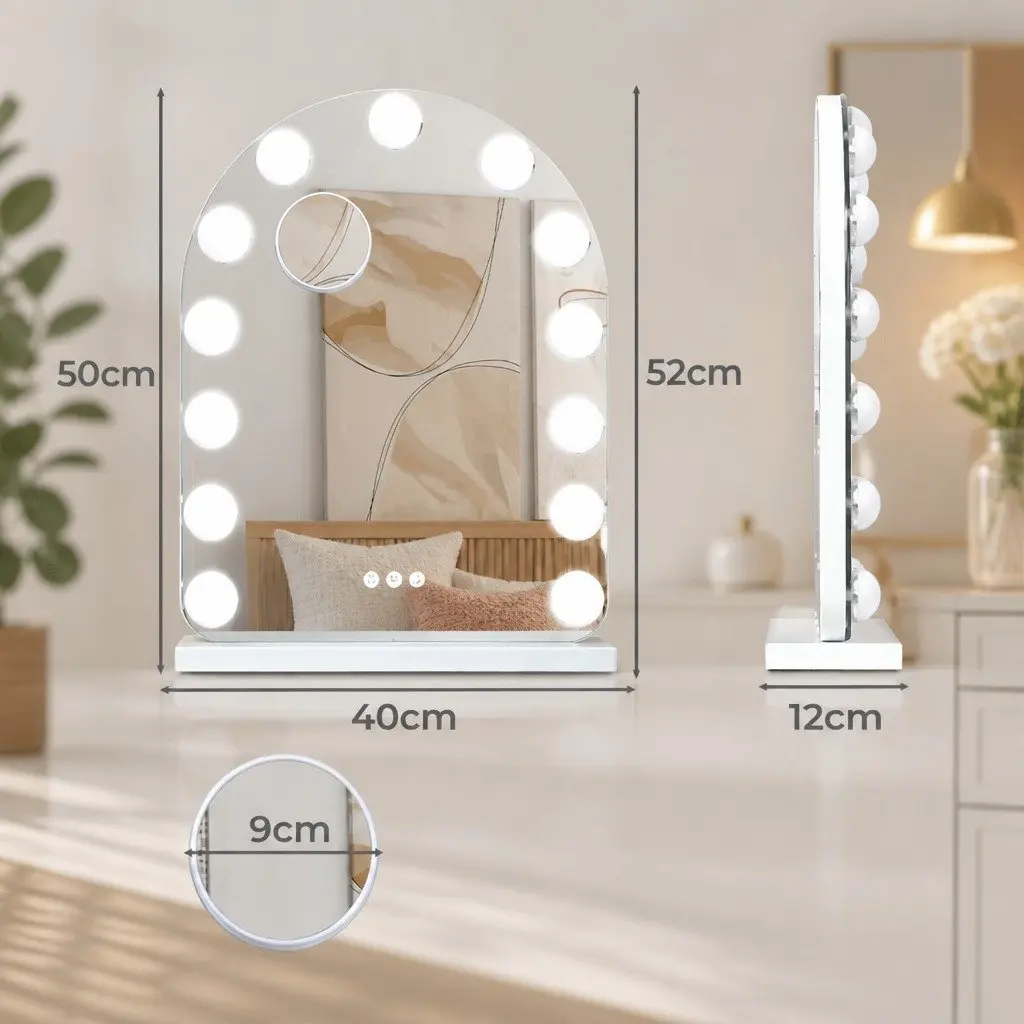 Arched Makeup Mirror LED Light Touch Control Dimmable Brightness 40cm x 50cm White