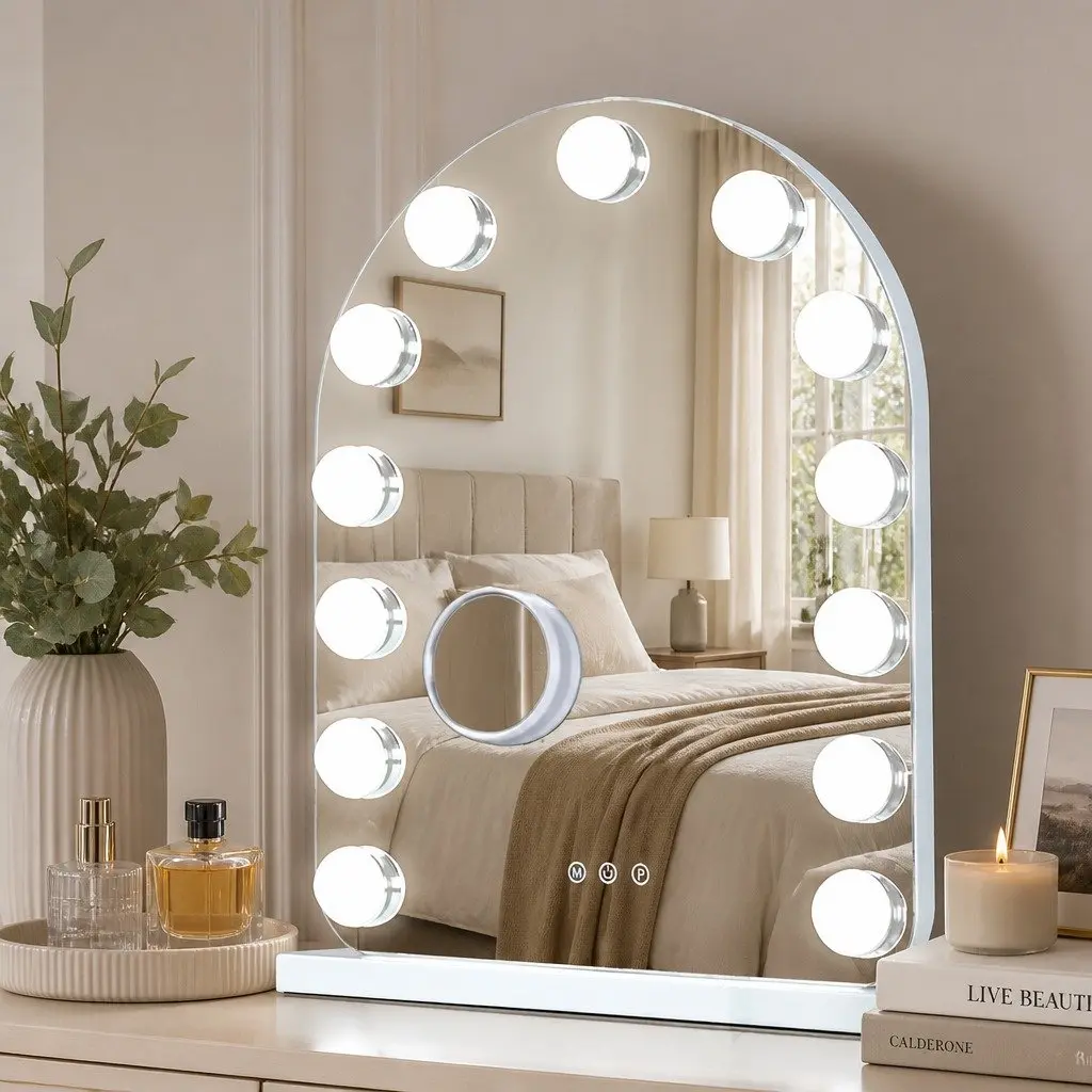 Arched Makeup Mirror LED Light Touch Control Dimmable Brightness 40cm x 50cm White