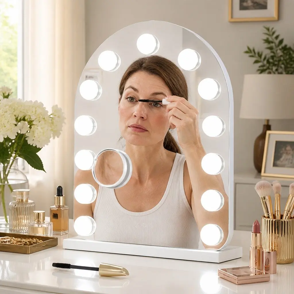 Arched Makeup Mirror LED Light Touch Control Dimmable Brightness 40cm x 50cm White