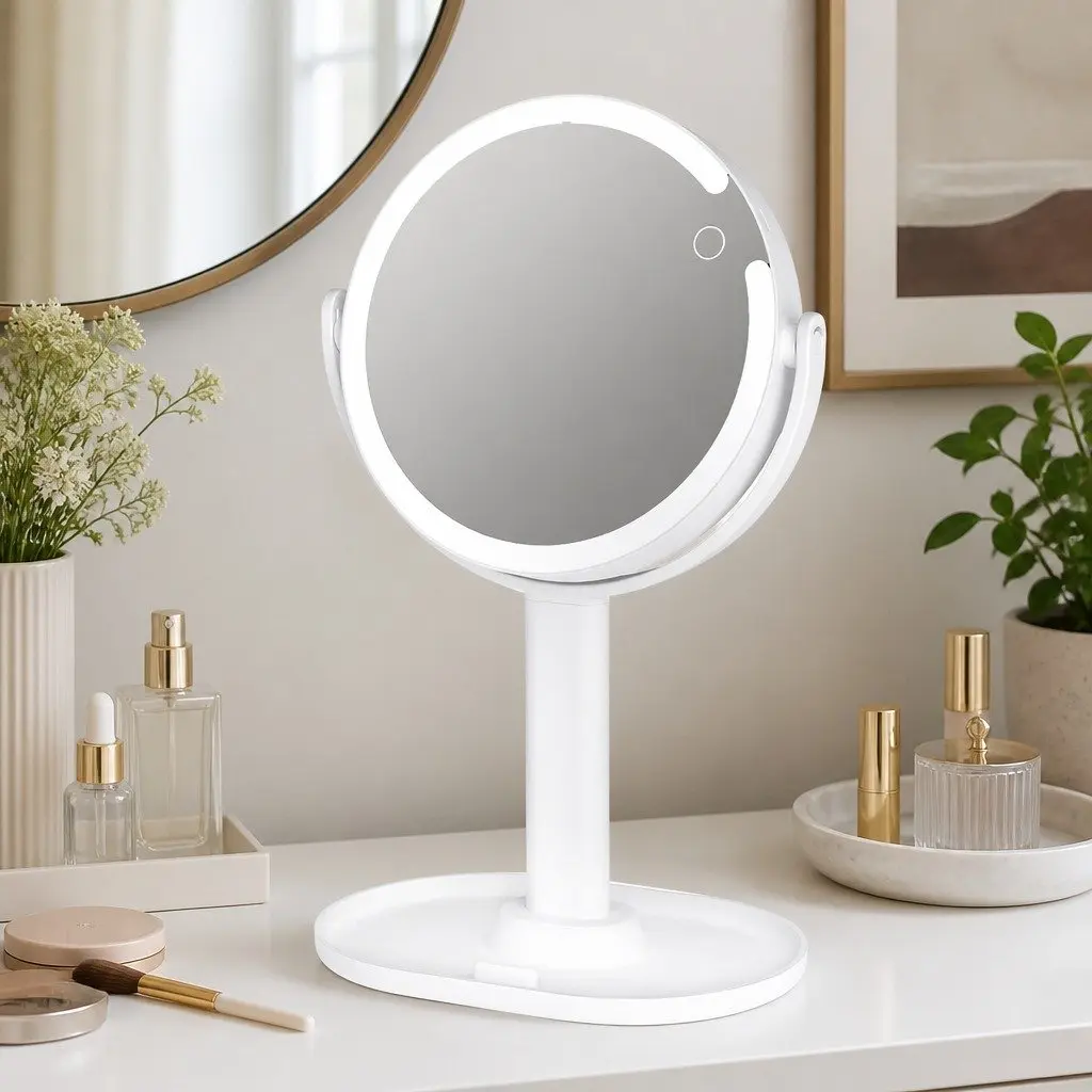 LED Makeup Mirror 10x Magnifying Double-Sided Round with Light USB Rechargeable White