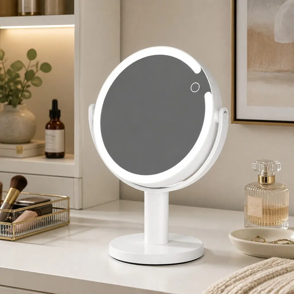 LED Makeup Mirror 10x Magnifying Double-Sided Round with Light USB Rechargeable White