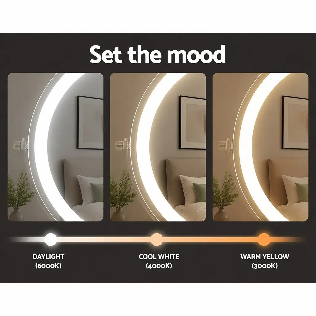Makeup Mirror Extendable 10X Magnifying LED Bathroom Tabletop Silver 33cm W x 32cm H