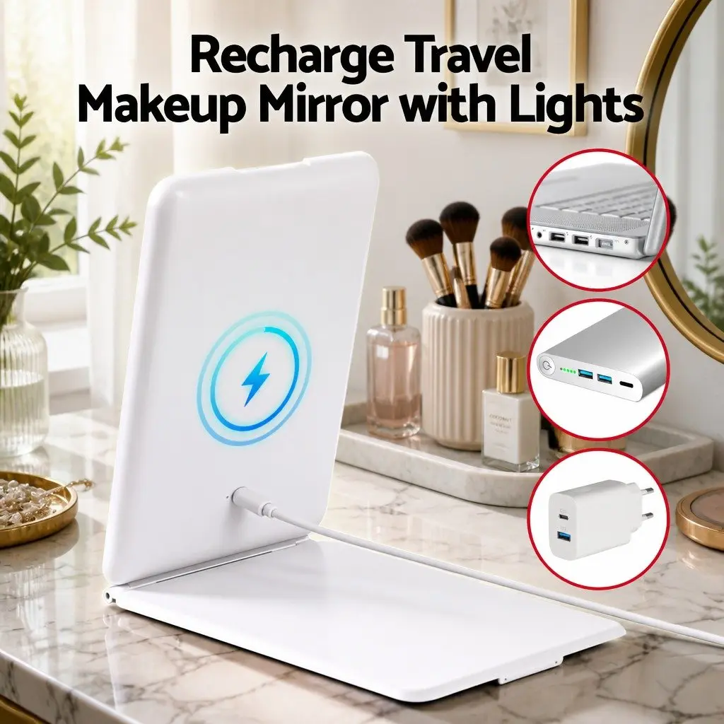 Portable Makeup Mirror with Lights 10x Magnifier Rechargeable White Travel Vanity