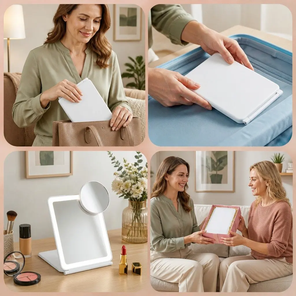 Portable Makeup Mirror with Lights 10x Magnifier Rechargeable White Travel Vanity