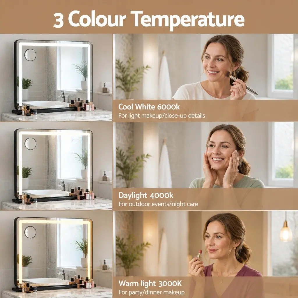 Makeup Mirror LED Light 60x50cm Tabletop Black