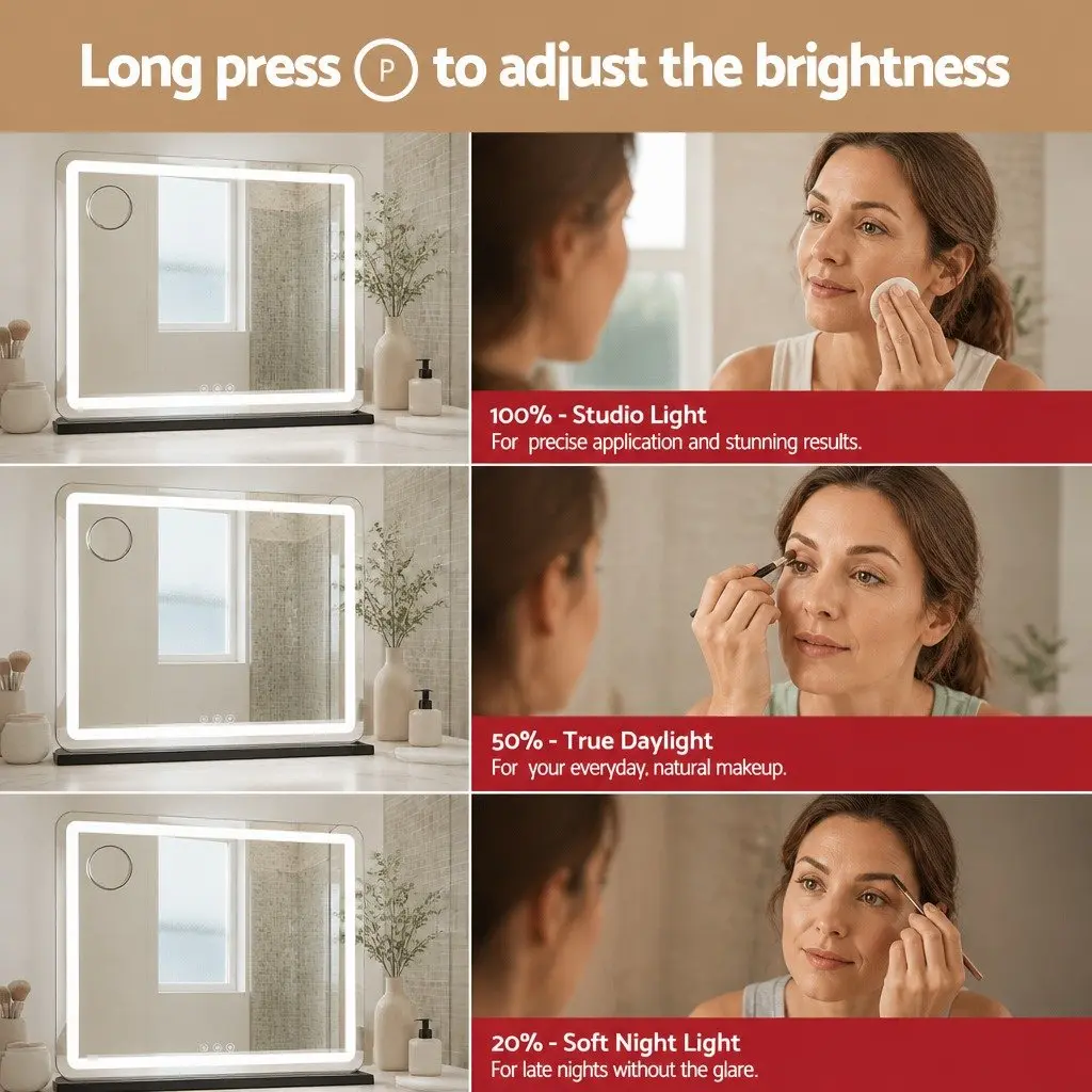 Makeup Mirror LED Light 60x50cm Tabletop Black