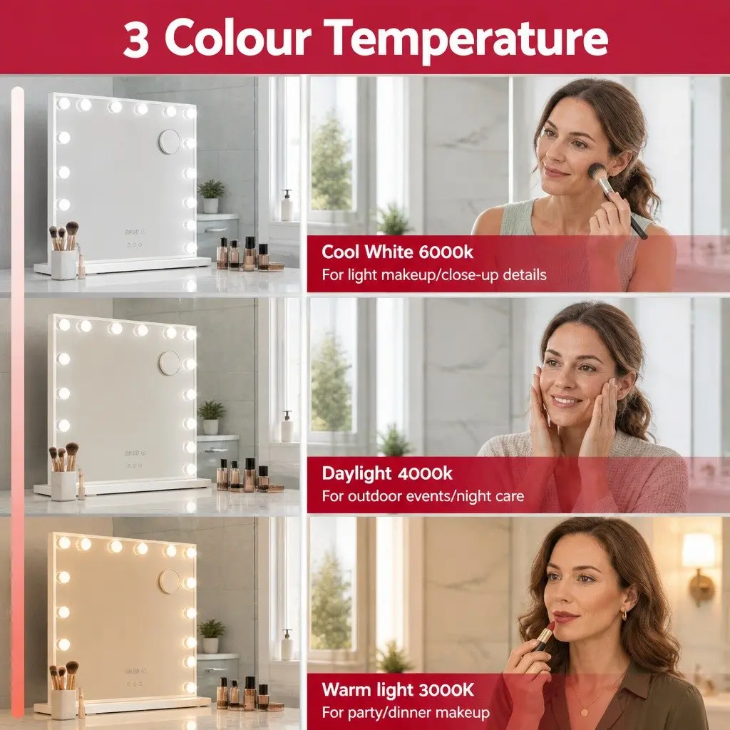 Makeup Mirror Adjustable LED Light 80x60cm Yellow Tabletop