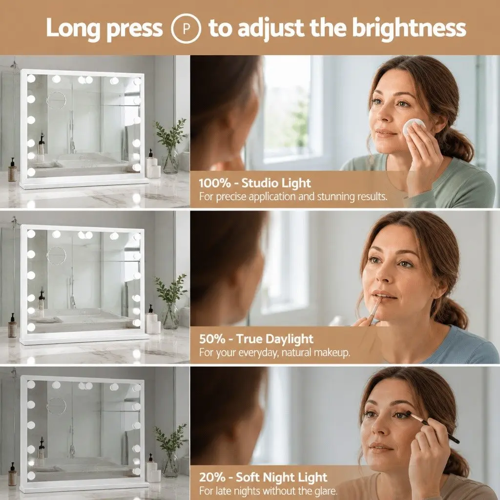 Makeup Mirror Adjustable LED Light 80x60cm Yellow Tabletop