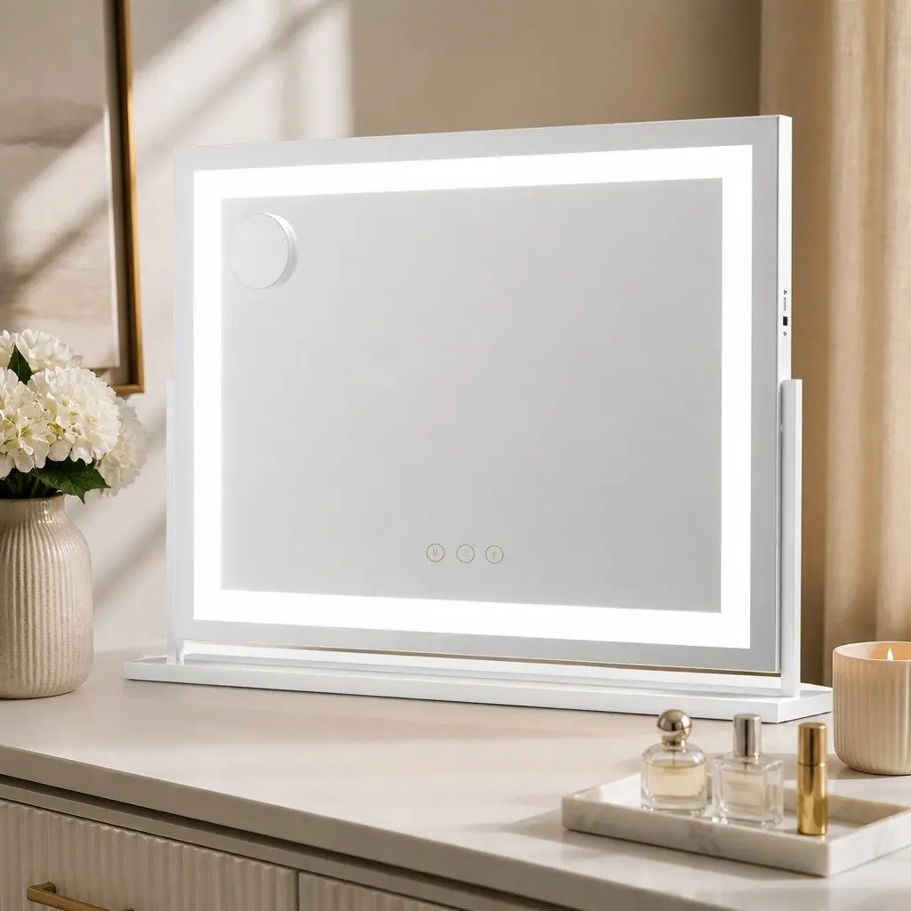 LED Makeup Mirror Adjustable Light 80x58cm White 360° Rotatable