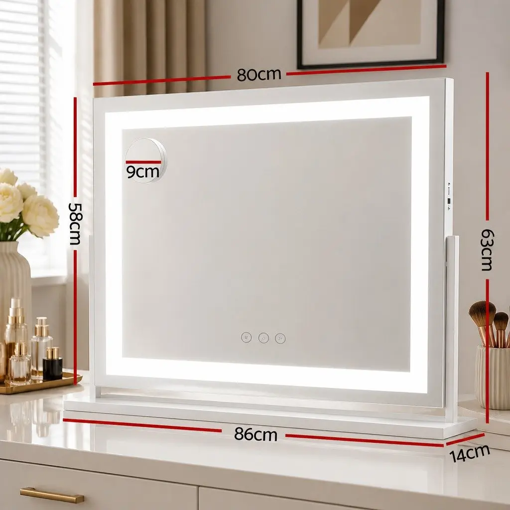LED Makeup Mirror Adjustable Light 80x58cm White 360° Rotatable