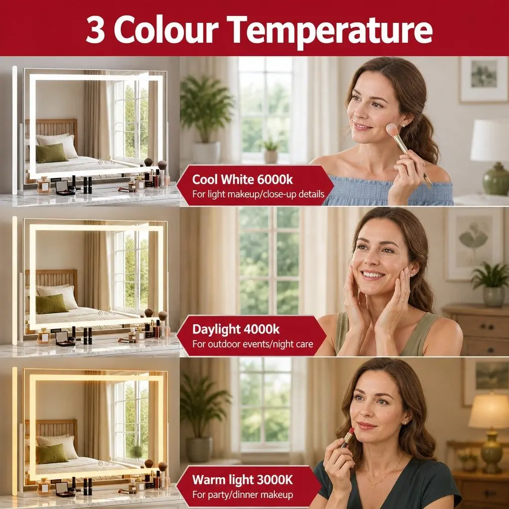 LED Makeup Mirror Adjustable Light 80x58cm White 360° Rotatable