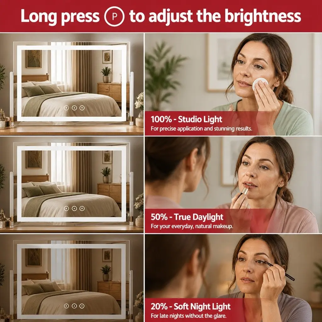 LED Makeup Mirror Adjustable Light 80x58cm White 360° Rotatable