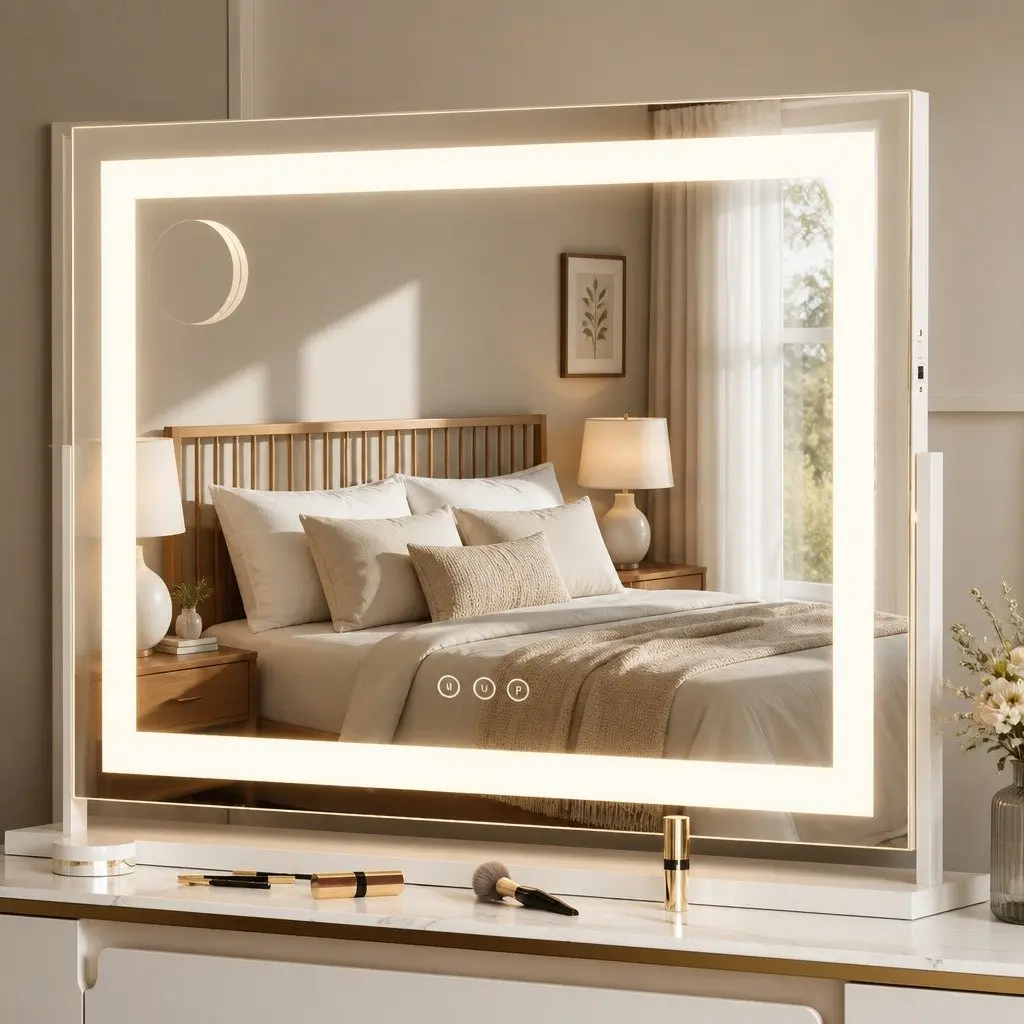 LED Makeup Mirror Adjustable Light 80x58cm White 360° Rotatable