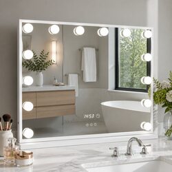 Makeup Mirror 60x52cm Hollywood Vanity LED Light Tabletop Free Standing Yellow