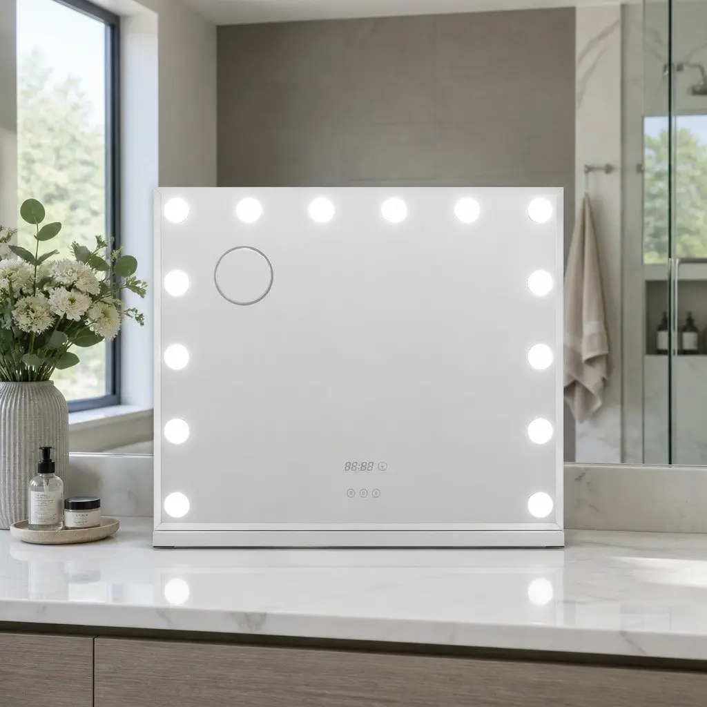 Makeup Mirror Adjustable LED Light 60x52cm Free Standing Yellow