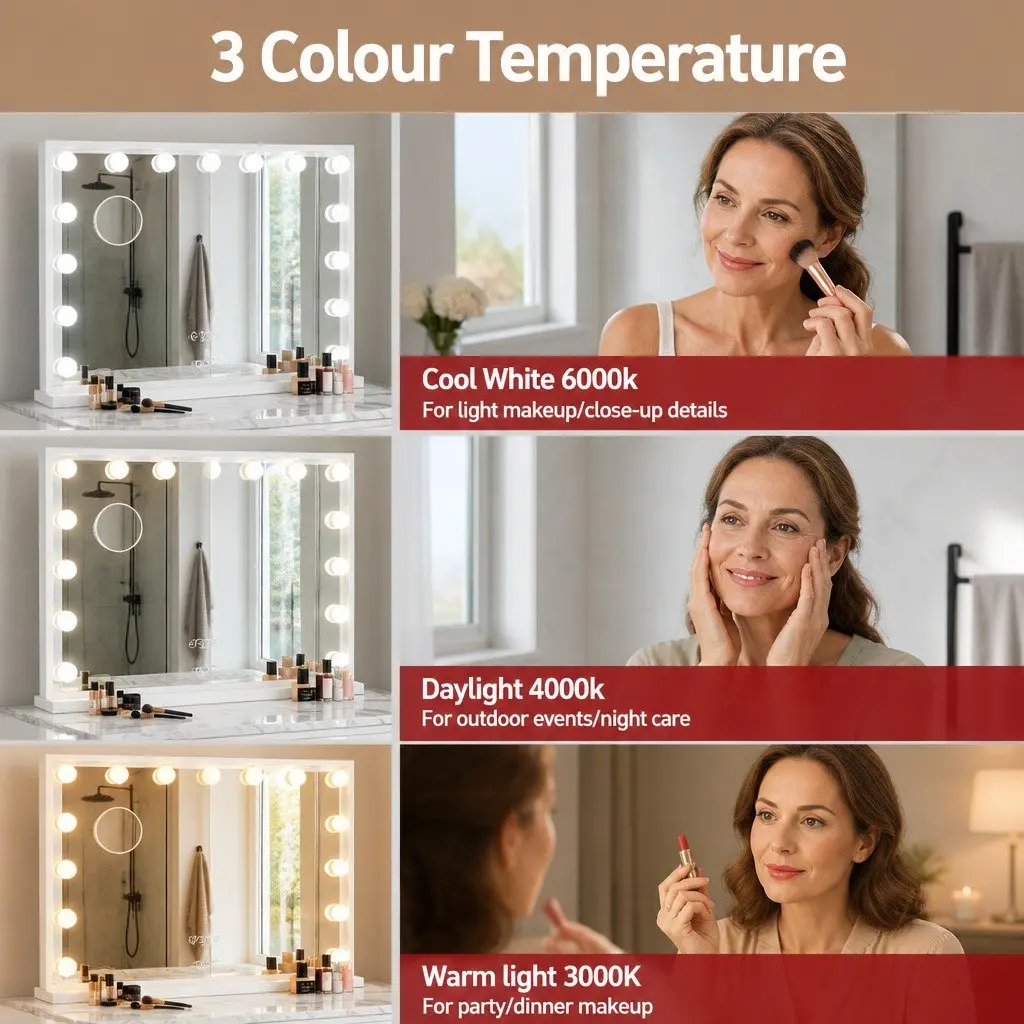Makeup Mirror Adjustable LED Light 60x52cm Free Standing Yellow