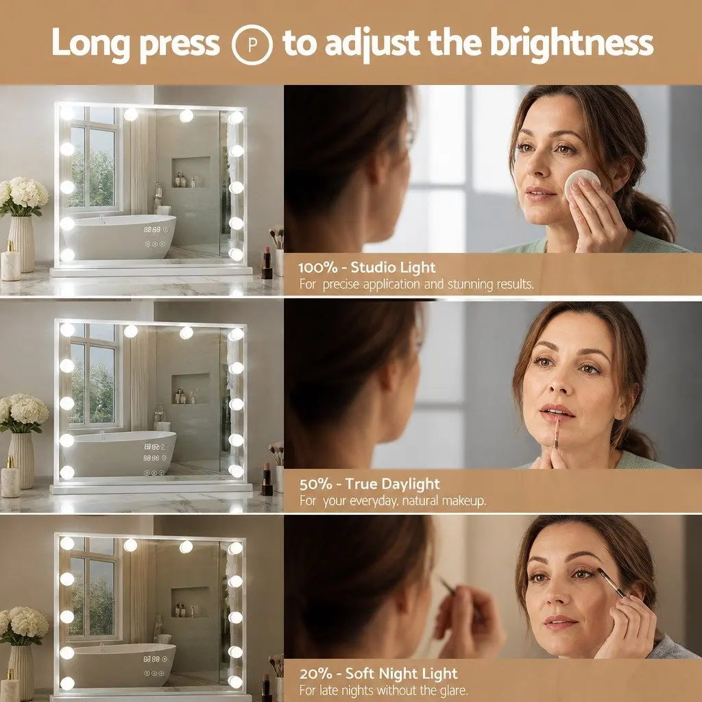 Makeup Mirror Adjustable LED Light 60x52cm Free Standing Yellow