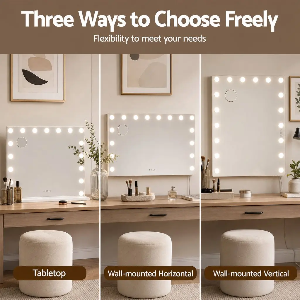 Hollywood Vanity Mirror Makeup Mirror 90x60cm Frameless with 18 LED Bulbs