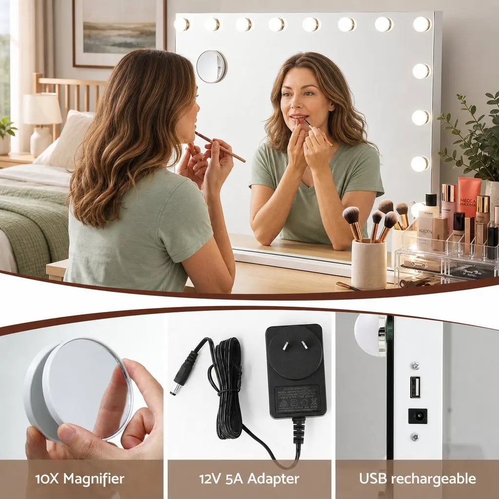 Hollywood Vanity Mirror Makeup Mirror 90x60cm Frameless with 18 LED Bulbs