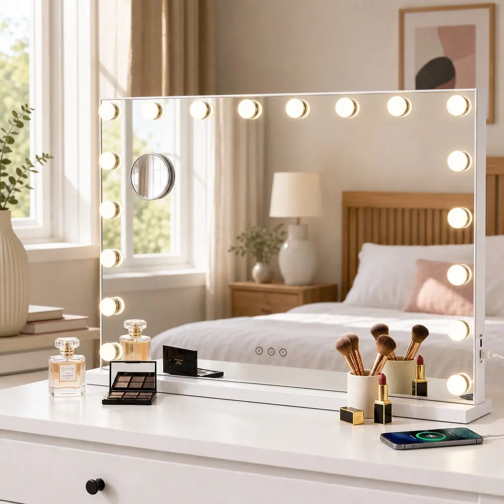 Hollywood Vanity Mirror Makeup Mirror 90x60cm Frameless with 18 LED Bulbs
