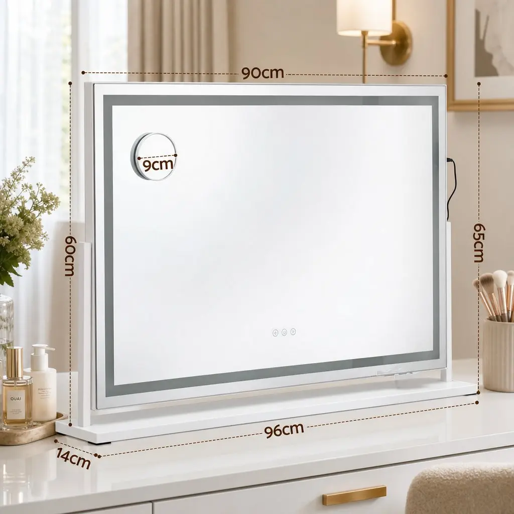 Makeup Mirror 90x60cm 360 Degree Rotatable LED Lights White