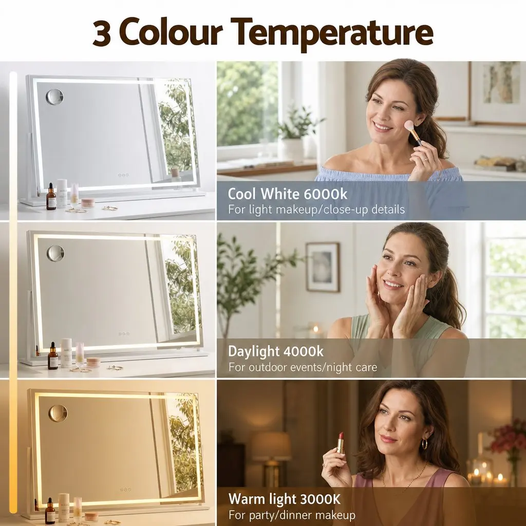 Makeup Mirror 90x60cm 360 Degree Rotatable LED Lights White