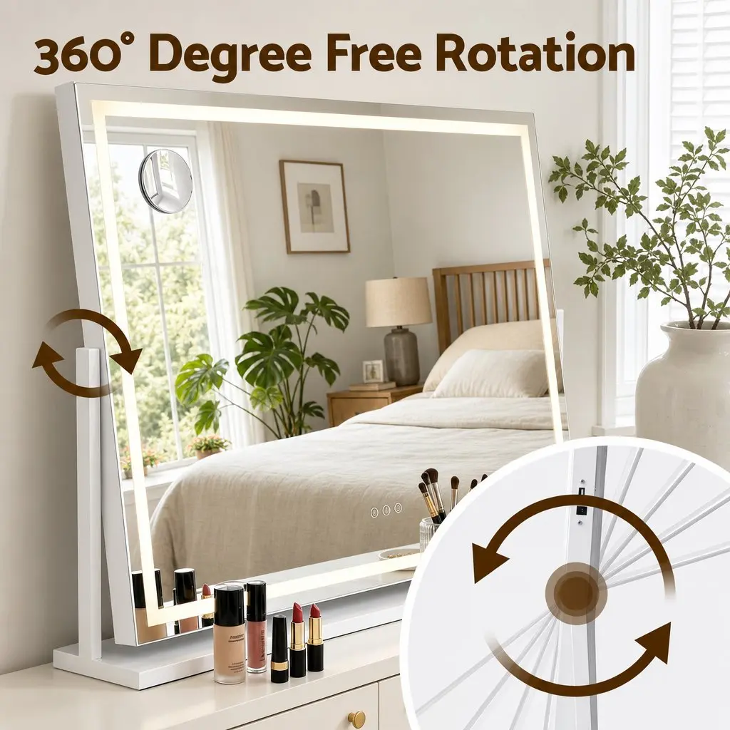 Makeup Mirror 90x60cm 360 Degree Rotatable LED Lights White
