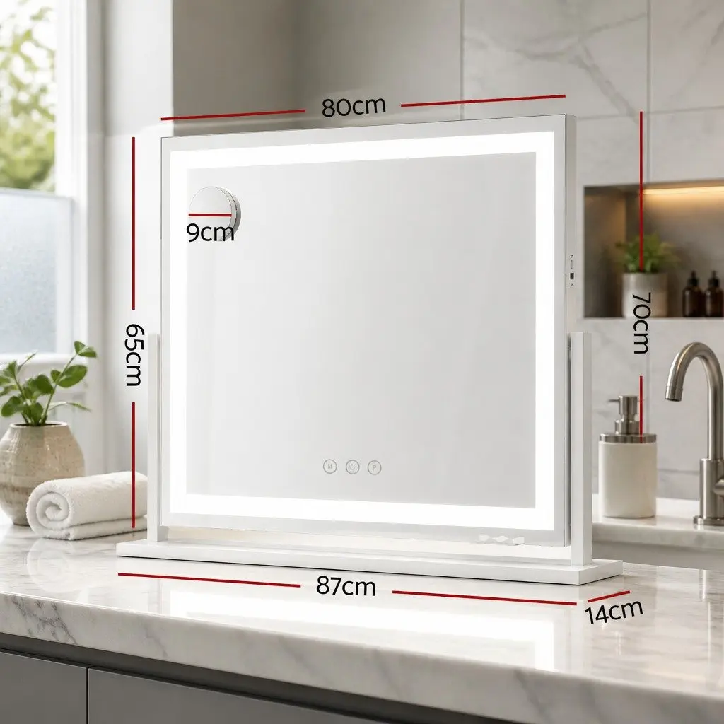 Makeup Mirror 80x65cm Hollywood Vanity LED Light Touch Control White Frame Stand
