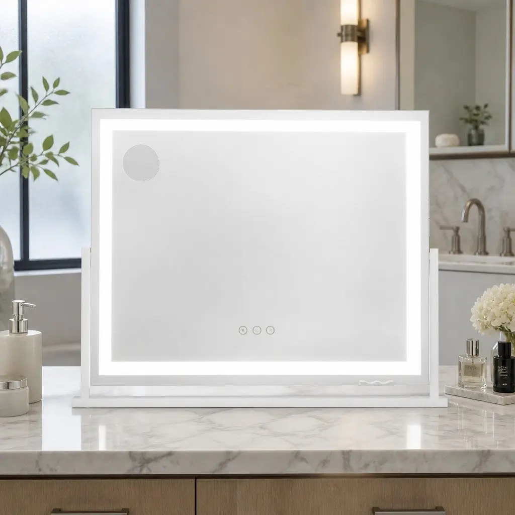 Makeup Mirror 80x65cm Hollywood Vanity LED Light Touch Control White Frame Stand