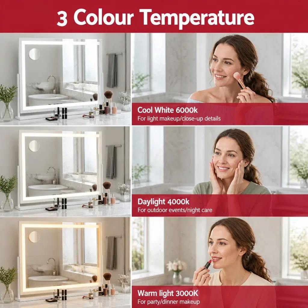 Makeup Mirror 80x65cm Hollywood Vanity LED Light Touch Control White Frame Stand