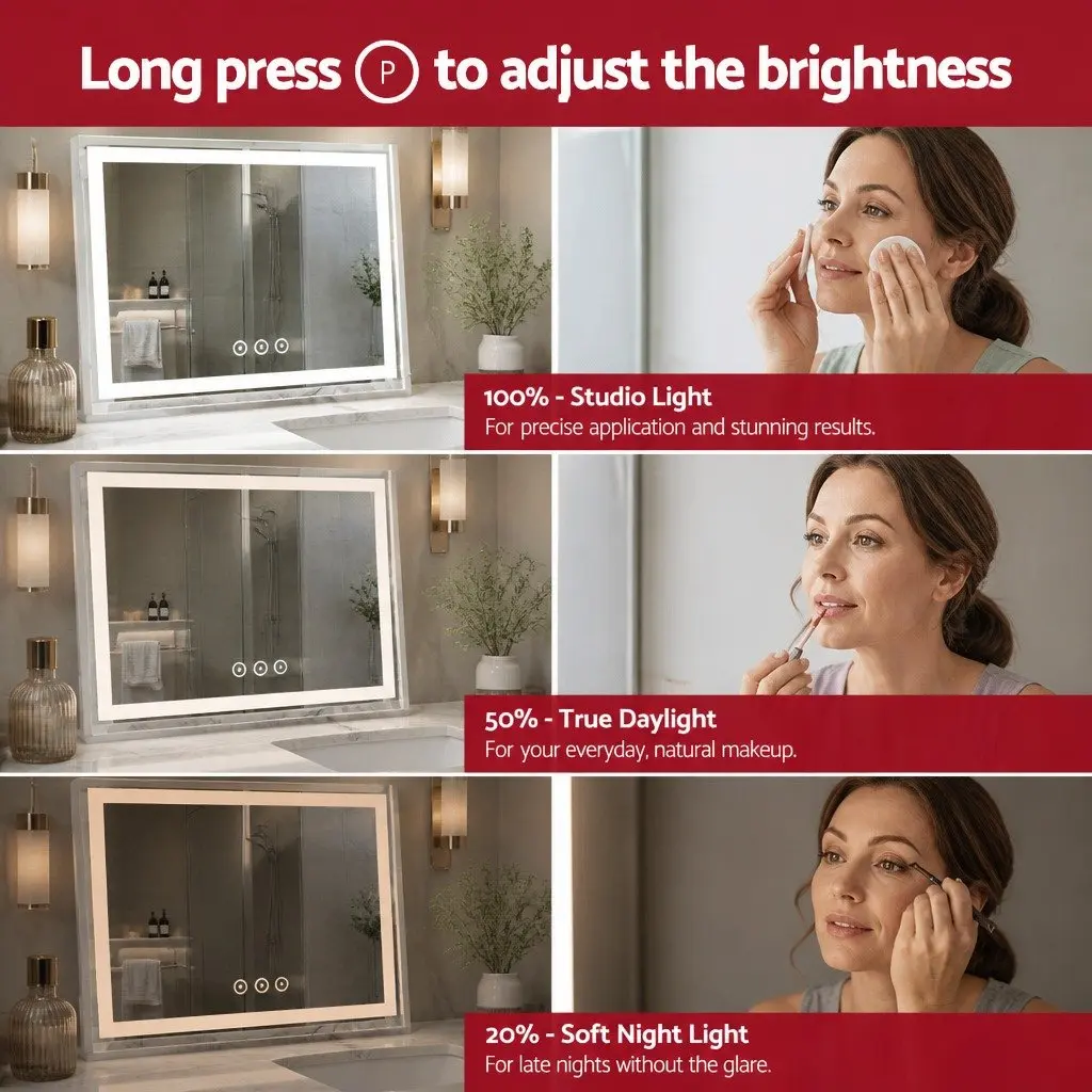 Makeup Mirror 80x65cm Hollywood Vanity LED Light Touch Control White Frame Stand