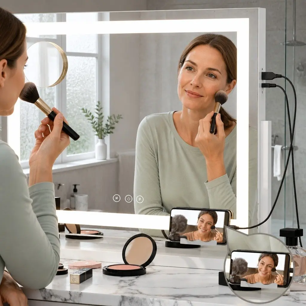 Makeup Mirror 80x65cm Hollywood Vanity LED Light Touch Control White Frame Stand