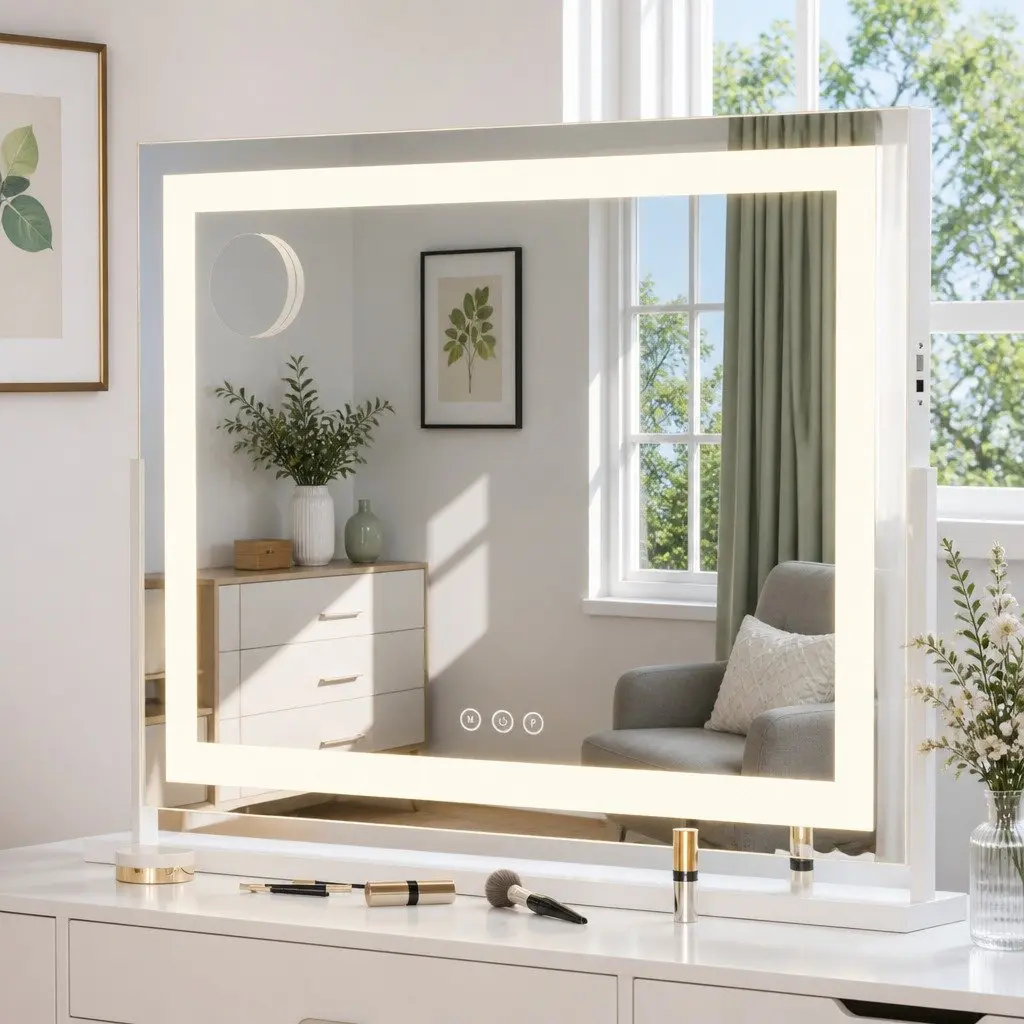 Makeup Mirror 80x65cm Hollywood Vanity LED Light Touch Control White Frame Stand