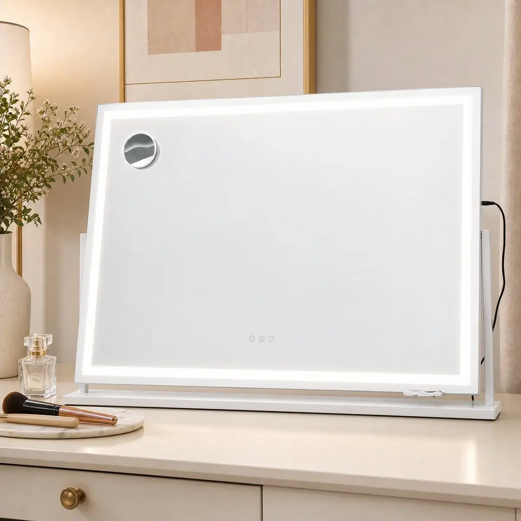 Vanity Makeup Mirror 100x70cm LED Lighted 360 Degree Rotatable White